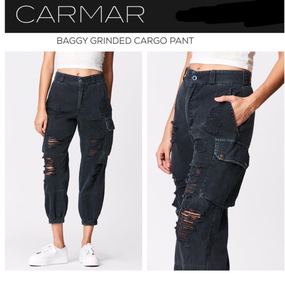 CARMAR Black distressed denim joggers / carmar Ripped Pants